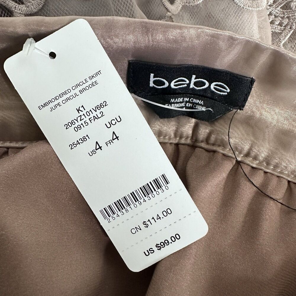 Bebe Embroidered Circle Skirt Size 4 Lace Overlay Ballet Fairy Cottagecore NWT - Picture 11 of 14